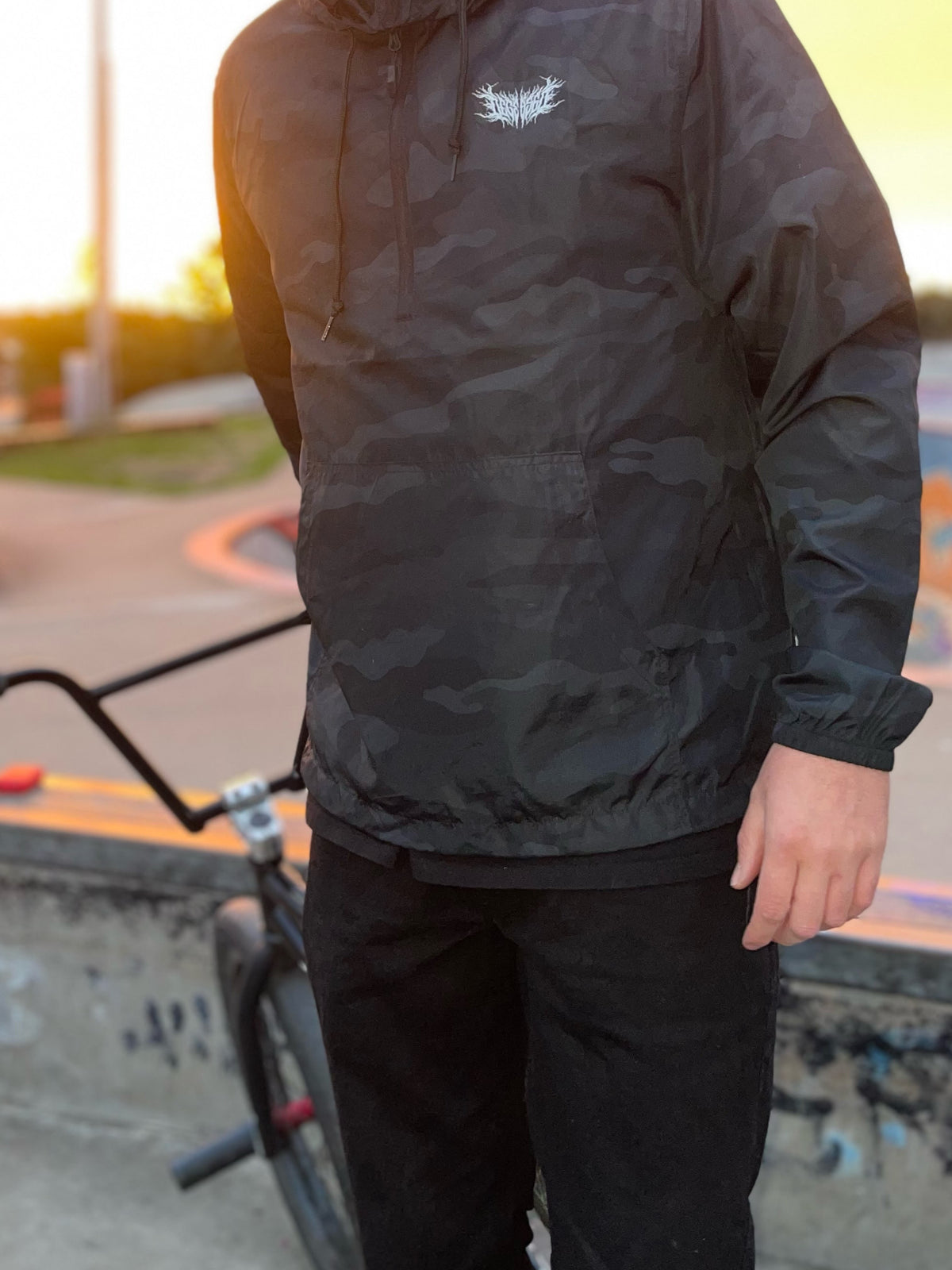Black Camo Pullover Windbreaker